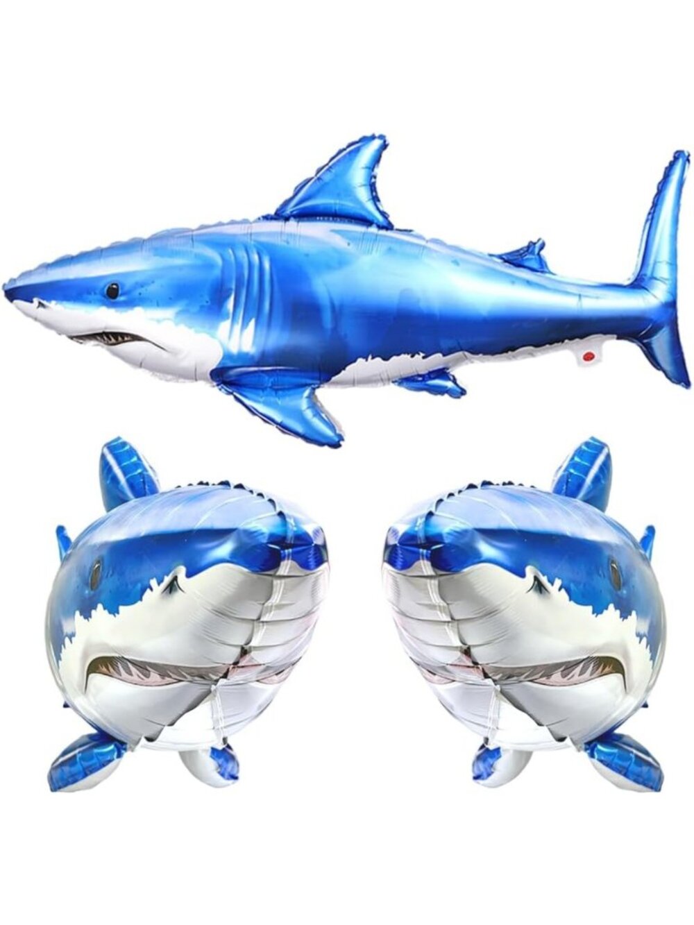 3Pcs Large 36in Inflatable Shark Balloons - Ocean Theme Party Decor & Supplies